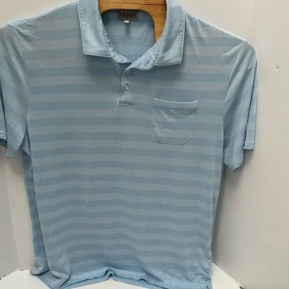 Hickey Freeman Polyester Performance Stretch Blue‎ Striped Polo Size XXL